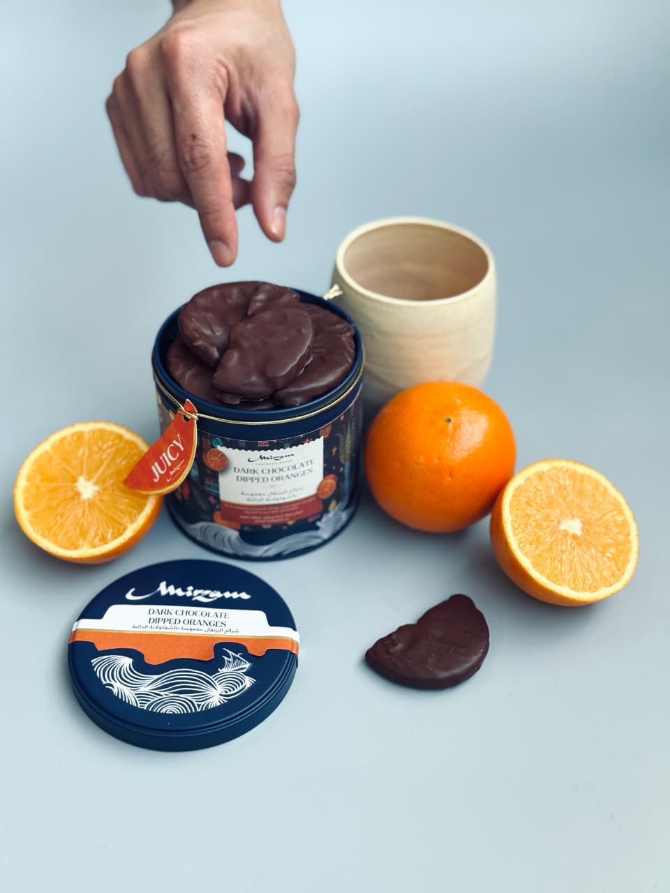Dark Chocolate Dipped Oranges - Big Tin