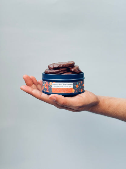 Dark Chocolate Dipped Oranges - Small Tin