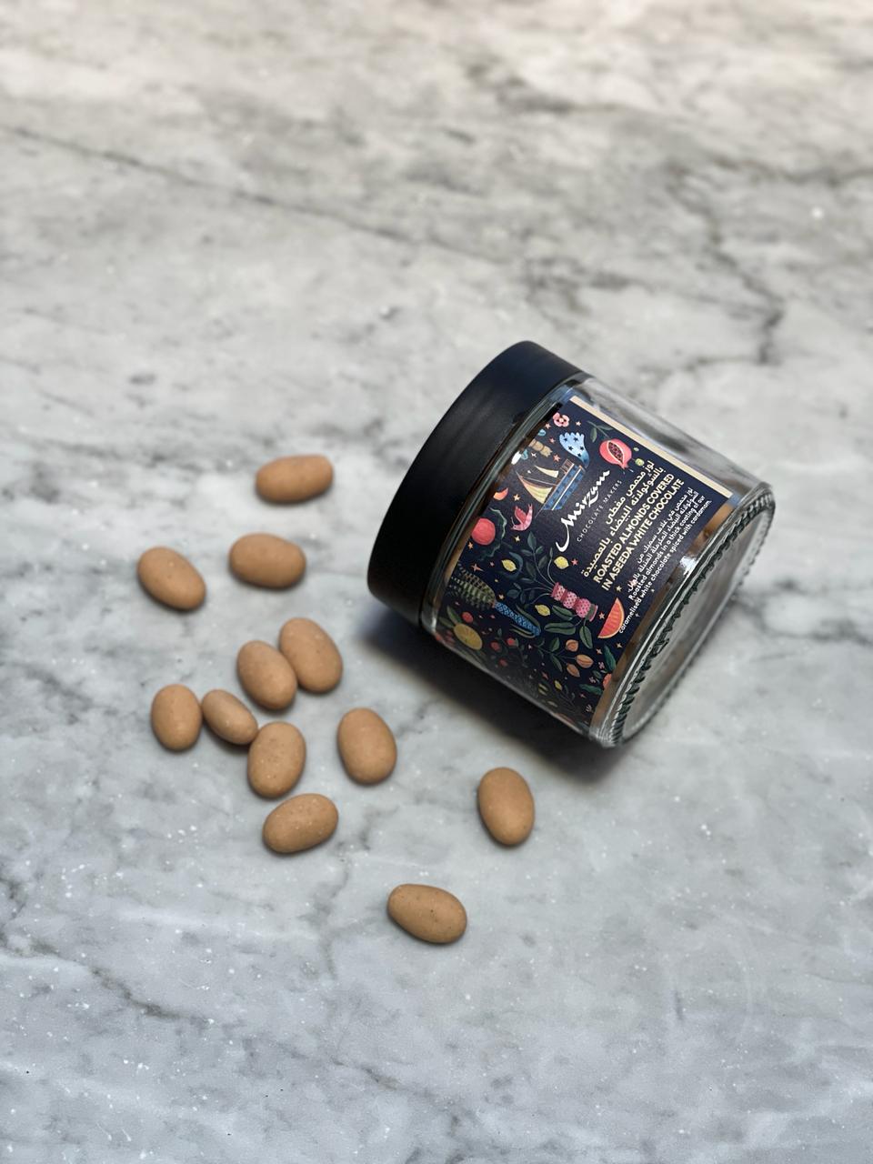 Roasted Almonds Covered in Aseeda White Chocolate